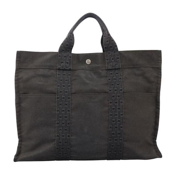 HERMES Her Line MM Hand Bag Canvas Gray Silver Auth ti2758 - Picture 2 of 16